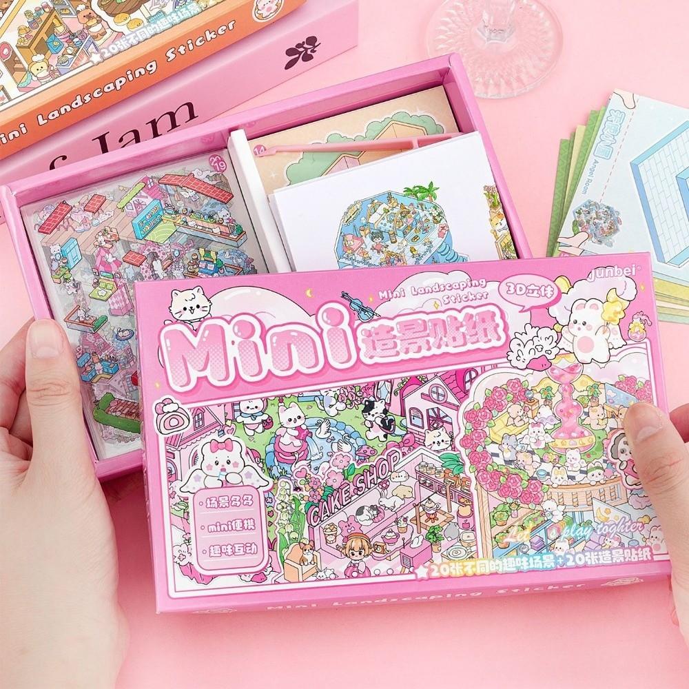 Creative Cartoon 3D Landscape Sticker Book PET Miniature House Cabin Scene Pocket Sticker DIY Sticker Cabin Scene for Kids