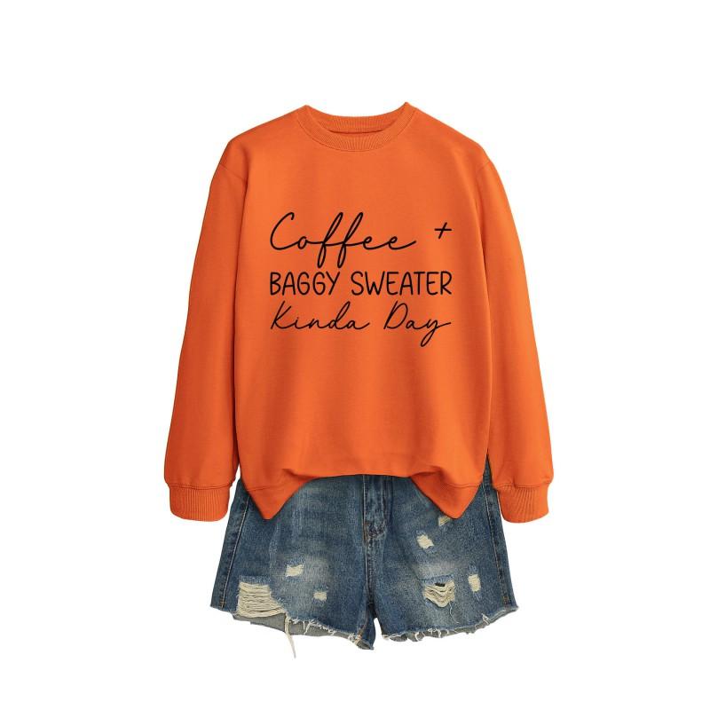 Womens Oversized Round Neck Long Sleeve Cotton Blend Casual Sweatshirt With Print - Loose Fit Comfort Top