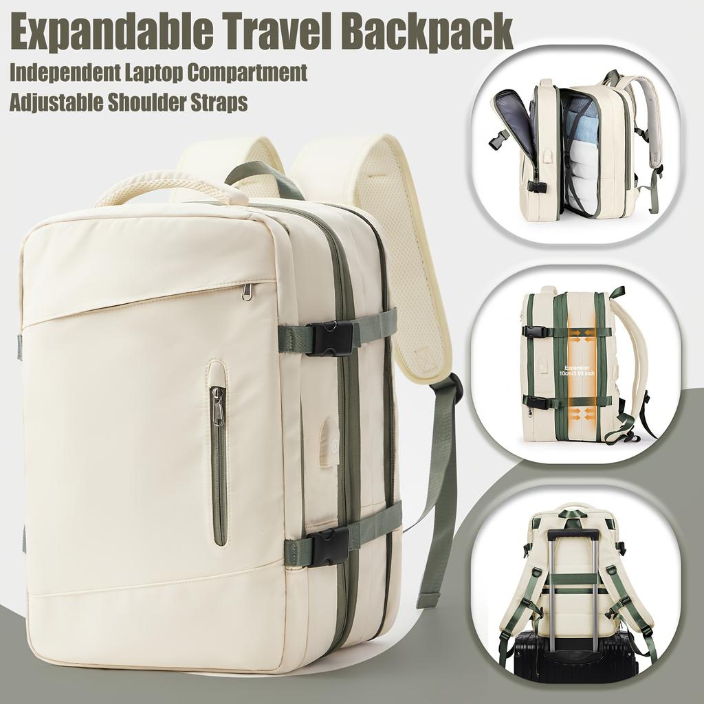 Expandable Large Capacity Travel Backpack for Women Men, 15.6 Inch Laptop Carry On Backpack, Water Resistant Weekender Bag Fits
