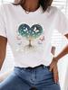 (Asian Size) Print flower butterfly trend Women Tee Top T Shirt Woman Fashion Female Short Sleeve Clothing Graphic T-shirts