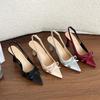 Bow Bag Head Shallow Mouth Rear Empty Sandals Women's New Satin Pointed Head Thin Heel High Heel Single Shoes
