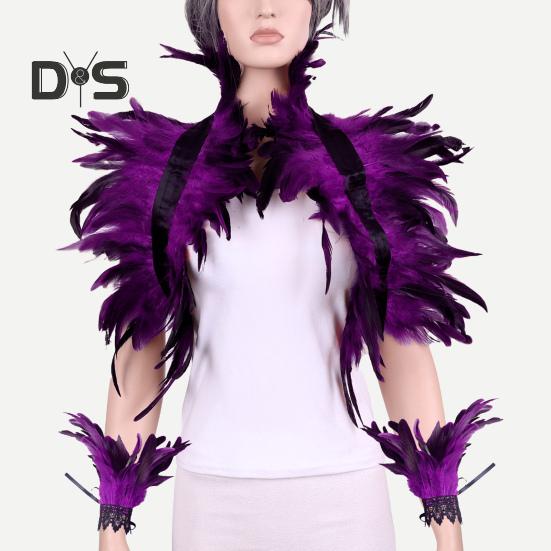 1 комплект поддельный воротник с кольцом на запястье готический стиль перьевая шаль — фото 13