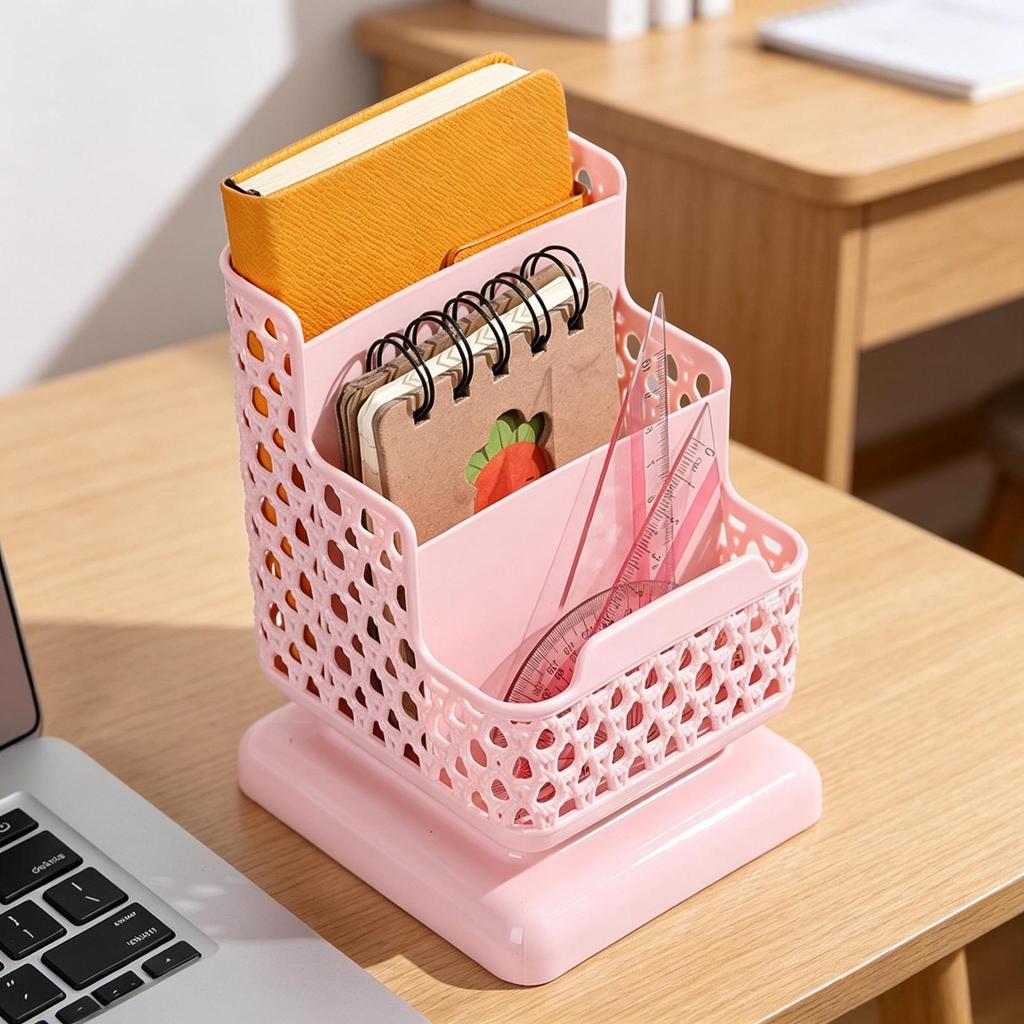 Three-Layer Desktop Pen & Cosmetic Storage Box with Phone Holder