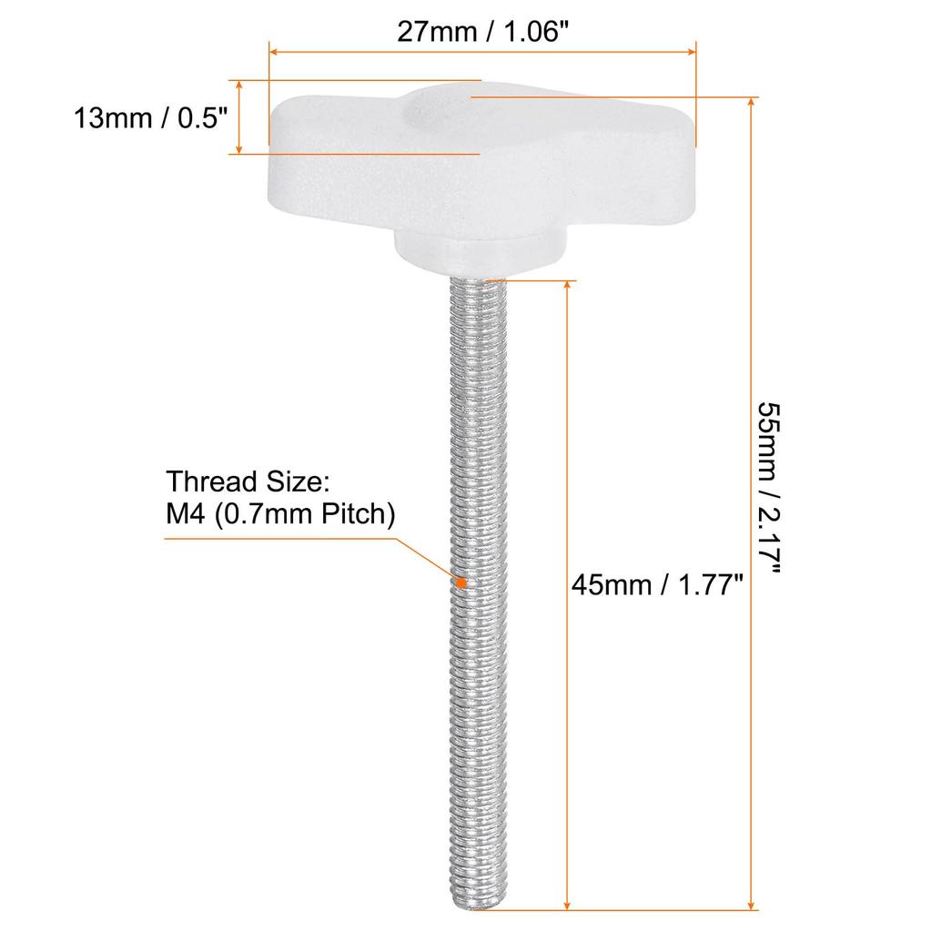 uxcell 10pcs T Shape Wing Knob Thumb Screw M4 X 45mm Standard Male Thread