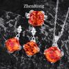 Factory Bestseller Retro Aquamarine Topaz Pendant Set Eco-Friendly Copper Color-Enhanced Zirconia Ring EarringsStylishJewelrySet