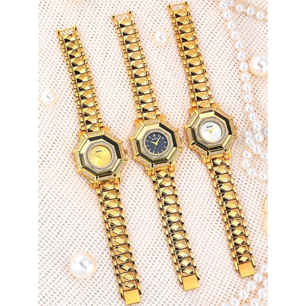 Relógio de Pulso Octogonal de Diamante para Mulheres Pulseira de Aço Inoxidável de Luxo Relógio de Quartzo Moda Strass Relógio de Pulso Feminino para Vestir
