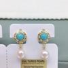 Zhuji Vintage Court Turquoise Freshwater Pearl Earrings with Micro-Paved Zircon