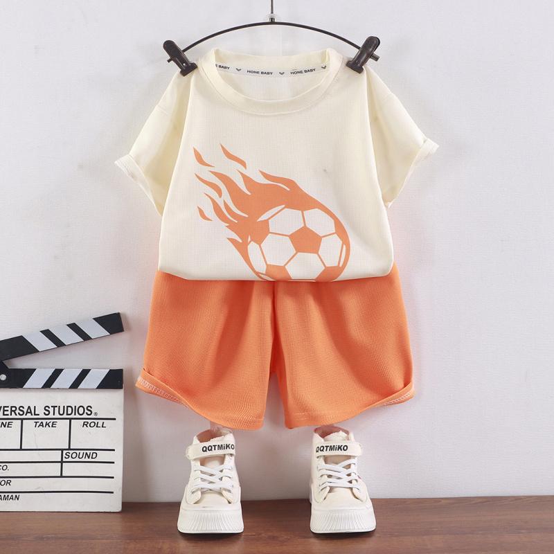 Set Maglietta a Maniche Corte e Pantaloncini per Bambini Texture a Nido d'Ape Sottile Estivo Casual per Ragazzi Ragazze Abbigliamento Quotidiano Uso Domestico Vita Elastica