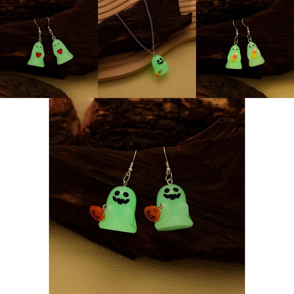 Adorable Glow In The Dark Halloween Earrings And Necklaces With Fun Ghostly Shapes