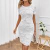 Sommer Damen Rundhals Spitze Mode Kurzarm Kleid Reifer Stil Französisch Retro Patchwork Schlank Sexy Elegant Damen Maxikleid