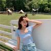 Short floral square collar T-shirt women's summer new Korean version slim and thin ins trendy versatile short-sleeved top