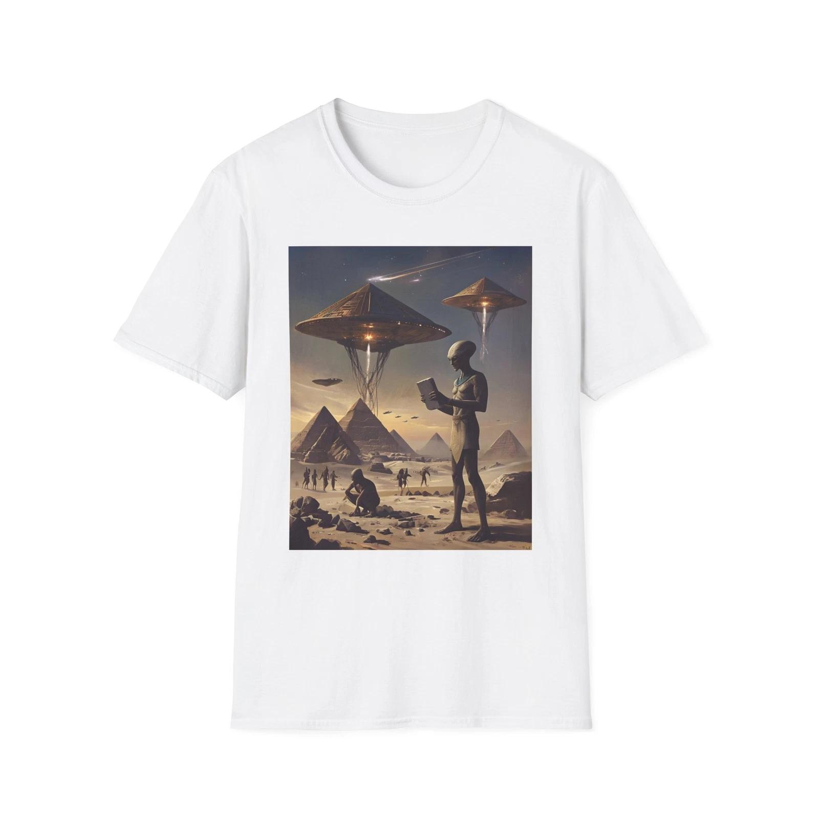 Cosmic Alien Graphic Tee Space Shirt Sci-Fi T-Shirt Softstyle Tee Pyramid Design 2XL