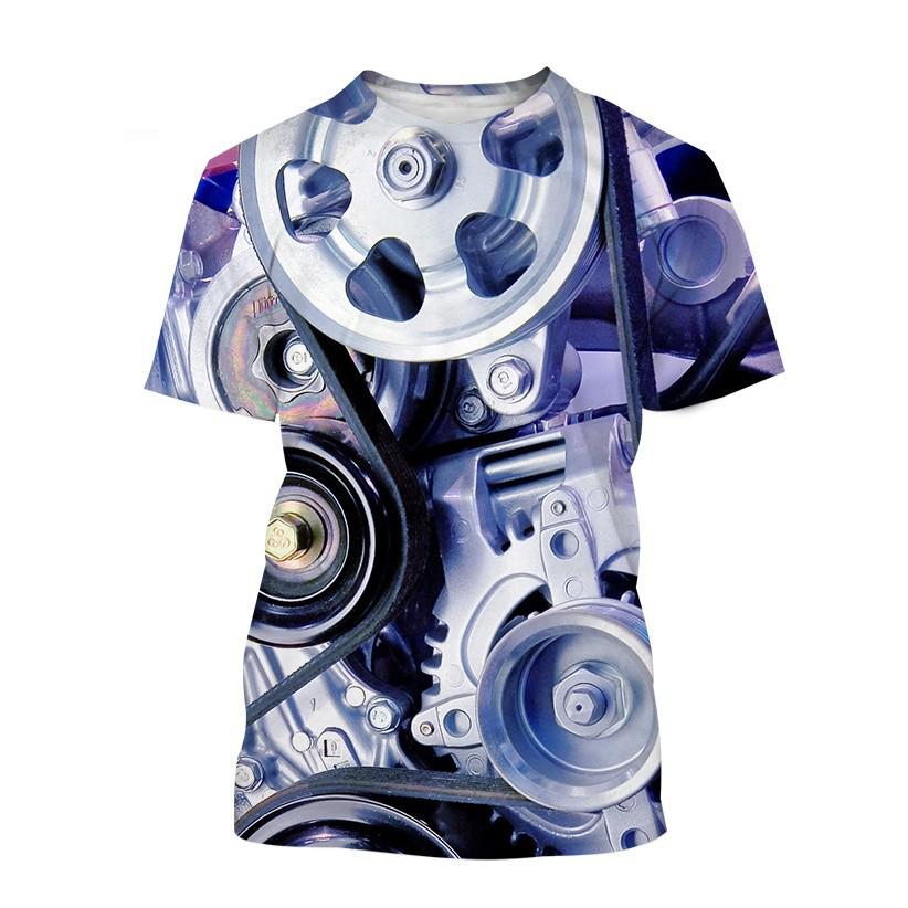Automobile Heavy Metal 3d Printing Mechanical Engine Fashion Men T Shirts Youth Round Neck T-shirt Casual Short Sleeve Men's Top