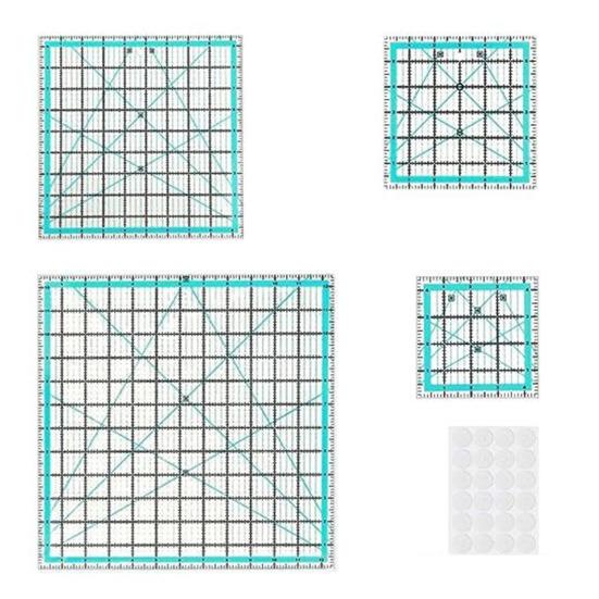 4Pcs Acrylic Quilting Ruler with Non-Slip Rings 4.5/6/9.5/12.5-Inch Square Fabric Cutting Patchwork Ruler
