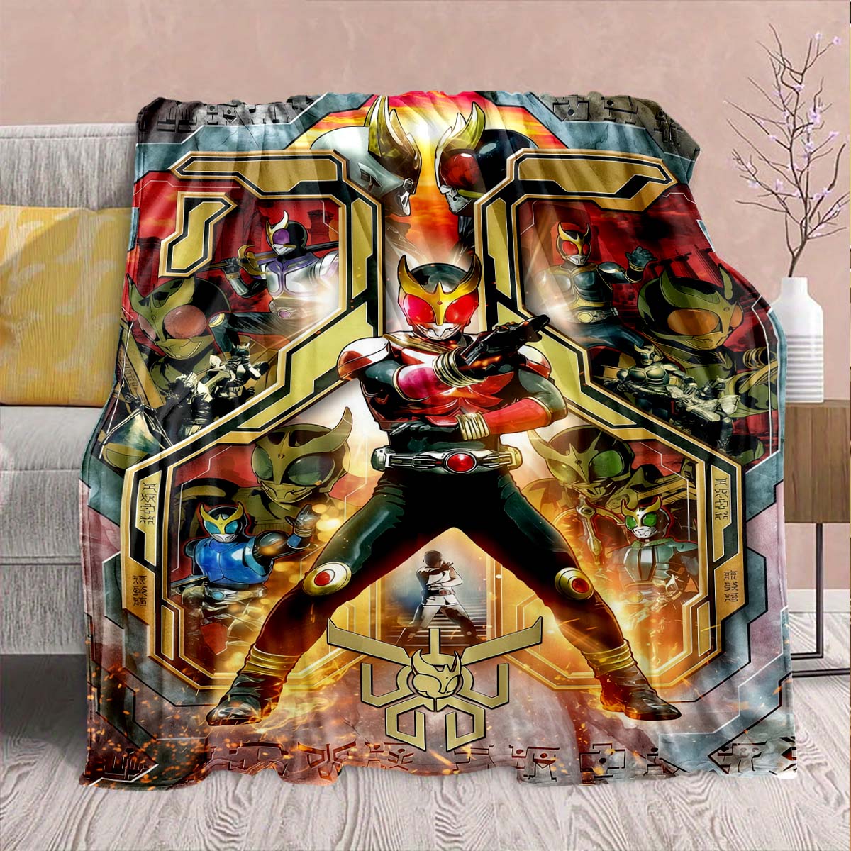 

Kamen Rider Anime Flannel Blanket – Soft, Warm, Perfect for Sofas, Bedding, Camping, Travel, Office, and Home Decor – QJY 75x90cm