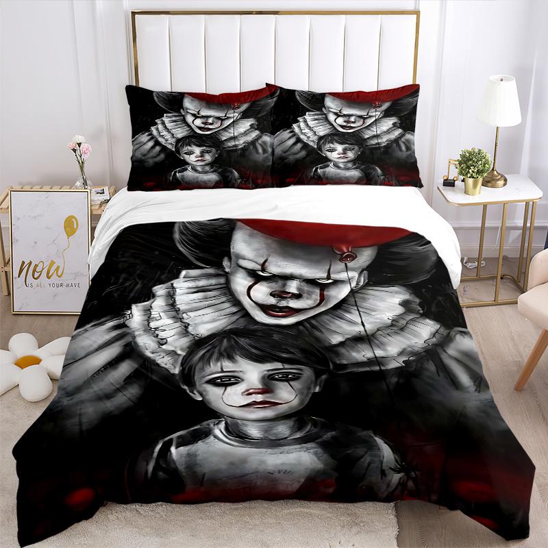3pcs Creepy Clown Bedding Set, 1 Soft Quilt Cover + 2 Pillowcases, Machine Washable, Suitable for All Seasons
