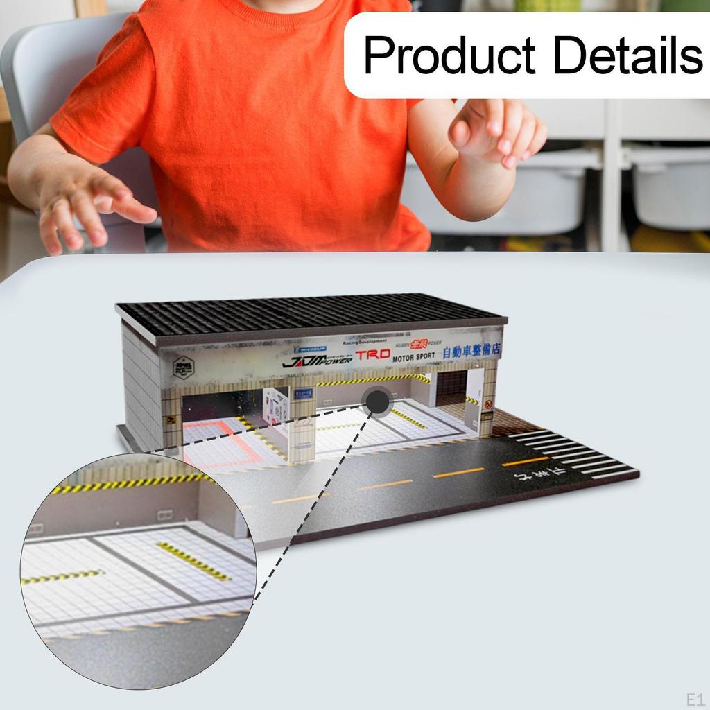 Model Warsztatu Samochodowego Diorama Miniaturowa Scena Budynku, Skala 1/64 Rekwizyt do Zdjęć, Dekoracja Stołu dla