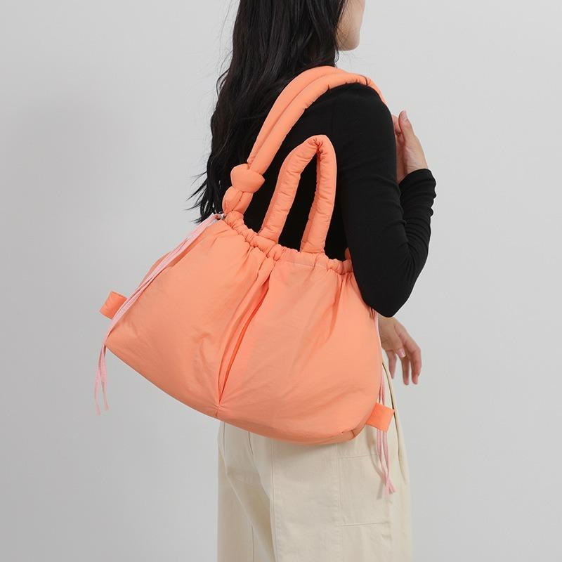Down-filled Nylon Drawstring Backpack for Women, Lightweight Convertible Shoulder Bag, Tote Bag, Crossbody Cotton Padded Bag