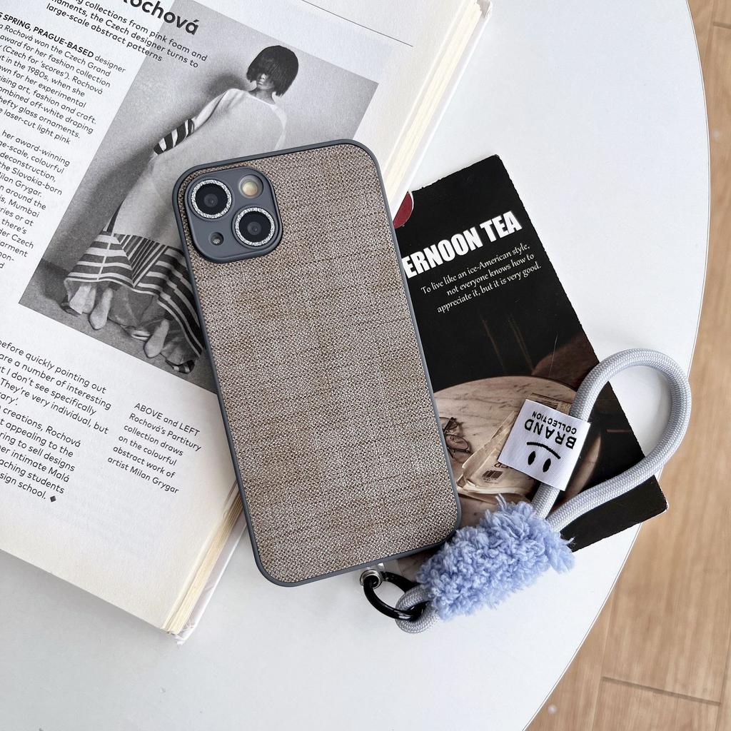 Cloth Patterned Smiley Face Wrist Strap Hanging Rope Phone Case for IPhone 16, 15 Promax Protective Case, 14 Women