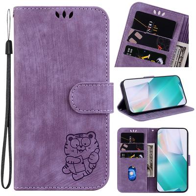 Purple Cute Cartoon Little Tiger Pattern Wallet PU Leather Case with For iPhone Samsung Umidigi Infinix  TECNO...Suitable for Over 900 Phone Models