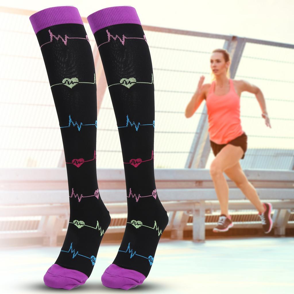 1 Paar Outdoor-Sport Kompressionssocken Laufen Radfahren Bergsteigen Wadenlange Socken (L XL)Schwarz