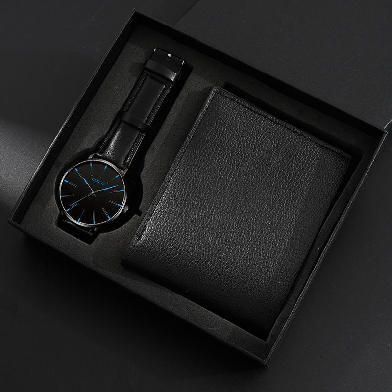 

Набор из 2 предметов GENEVA Fashion Men s Watch Luxury Men s Calendar Leather Remezzo Quartz Watch Casual Men s Watch & Black Wallet Men s Gifts