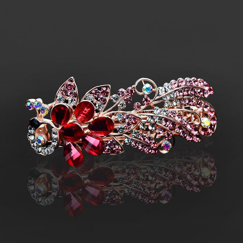 Clip de Primavera de Circonita Blanca Flor de Pedrería Brillante Clip Superior Clip Horizontal Elegante Adorno para el Cabello de Moda para Madres