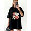 Oversized T Shirt Dress Black Xo Heart Print With Leopard And Dalmatian Patterns Casual Wear For Women
