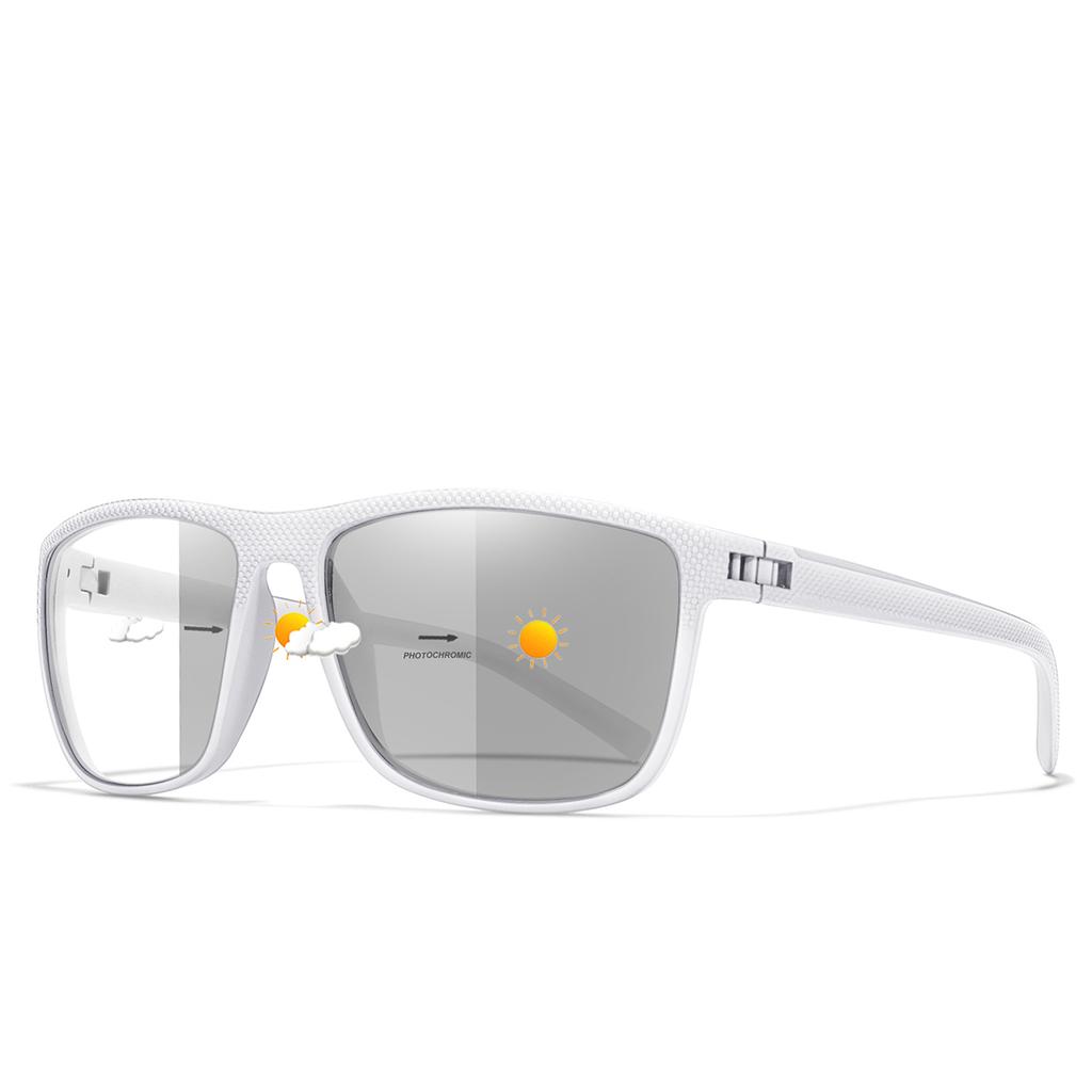 Photochromic Sunglasses for Men and Women Classic Square Goggles for Outdoor Running Hiking Fishing Black and White Glasses