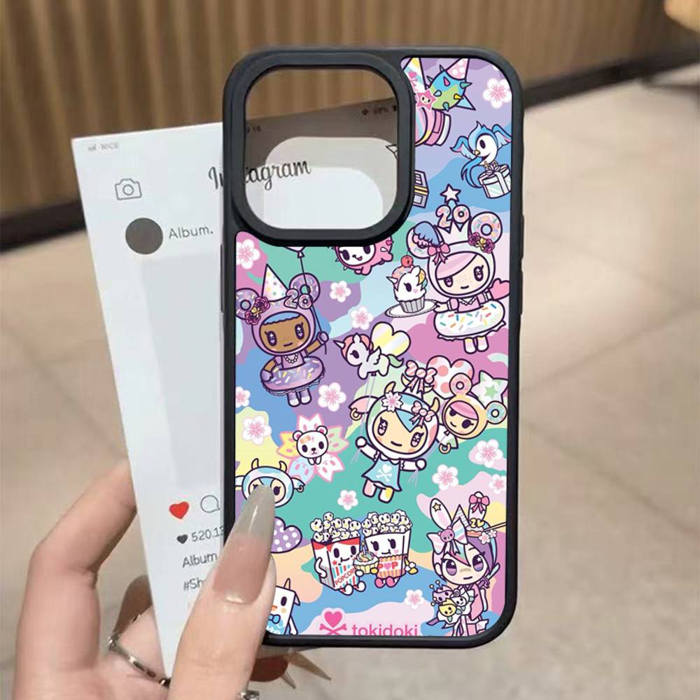 Japan T-Tokidokis Black Silicone Hard Plastic Phone Case For Iphone 17 Air 16 15 14 13 12 11 Pro Max PC+TPU Case
