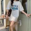 Kurzarm-T-Shirts aus reiner Baumwolle für Damen 2025 Sommer lässiges übergroßes T-Shirt Harajuku Buchstabendruck grau Y2k Tops Hip Hop Streetwear