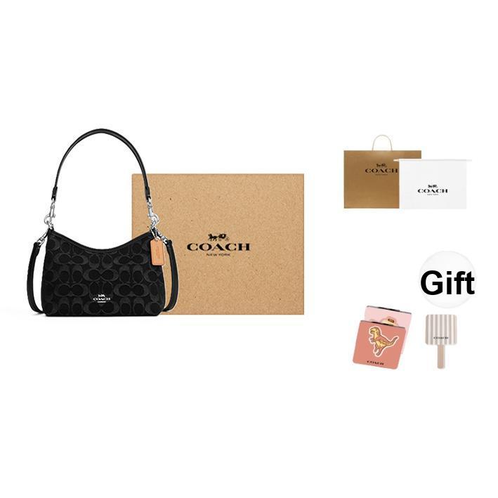 Coach Lorbeer 19 Monogramm Mahjong Tasche Baumwolle Und Leder Unterarm Schultertasche Kleine Damen Taschen Schwarz CCZ41-SVBK