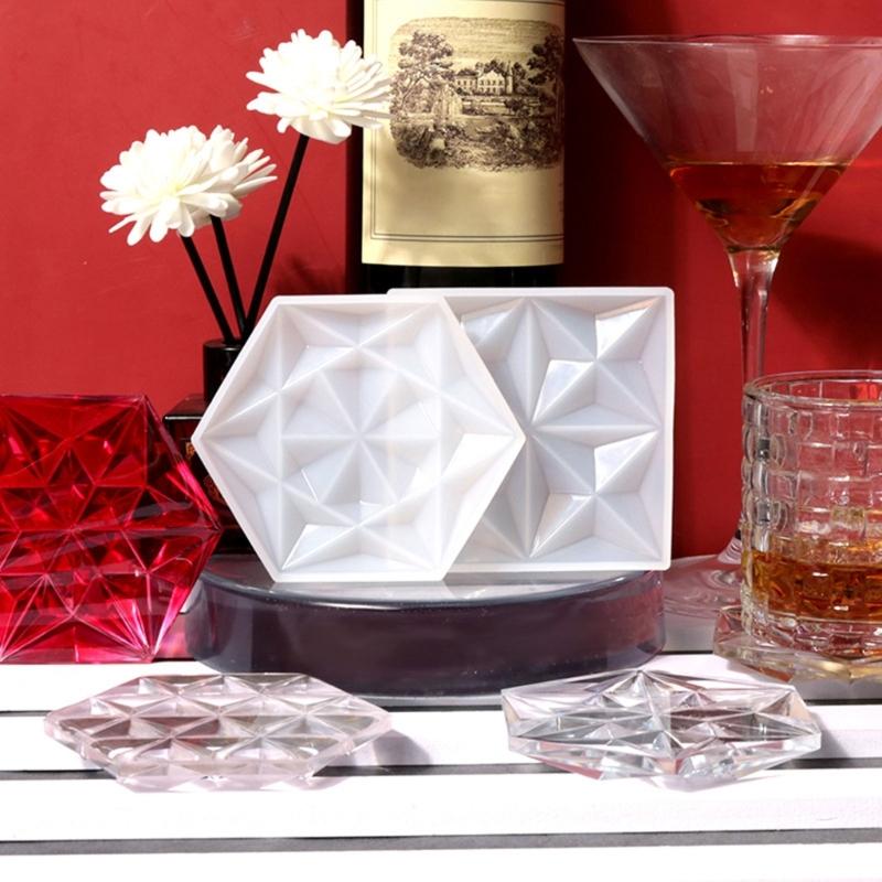 Diy Crystal Epoxy Hexagon Square Coaster Mirror Silicone Mold Dish Tray Mold for Casting with Resin Concrete Cement