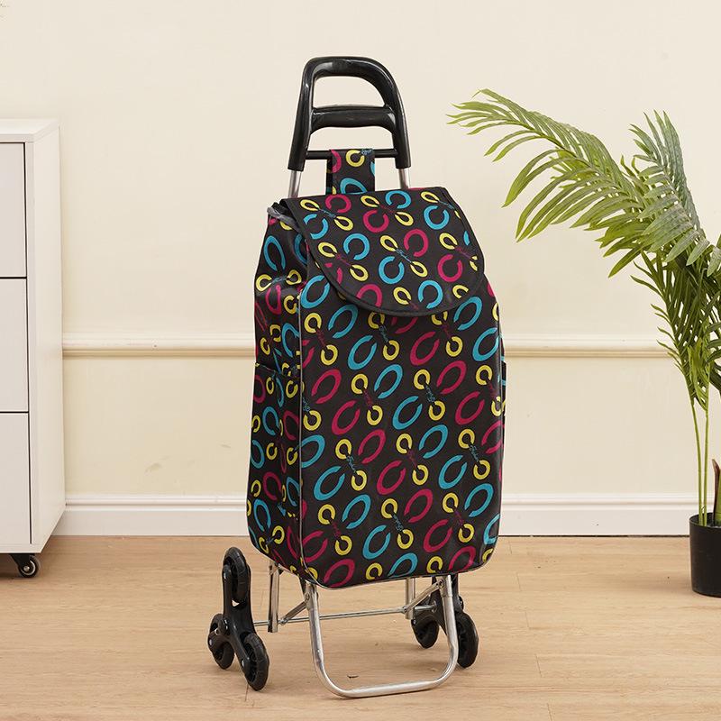 Portable Folding Trolley Cart for Seniors - Floral Pattern, Large Capacity for Grocery Shopping and Home Use