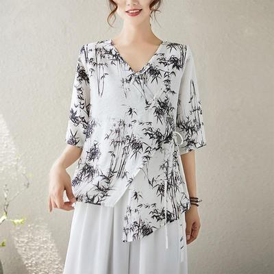 Maglietta estiva da donna, a maniche corte, oversize, in cotone, vintage, floreale, casual, ampia