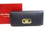 Authentic Gancini Navy Blue Leather Gold H/W Flap Long Wallet #b230  Open Box