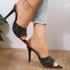 Mode Sommer Mode Model Sexy Neu Spitz Zehen Pailletten Ausgehöhlte Sandalen Damen Hoher Absatz Einfarbig Absatz Pantoletten Zapatos Mujer