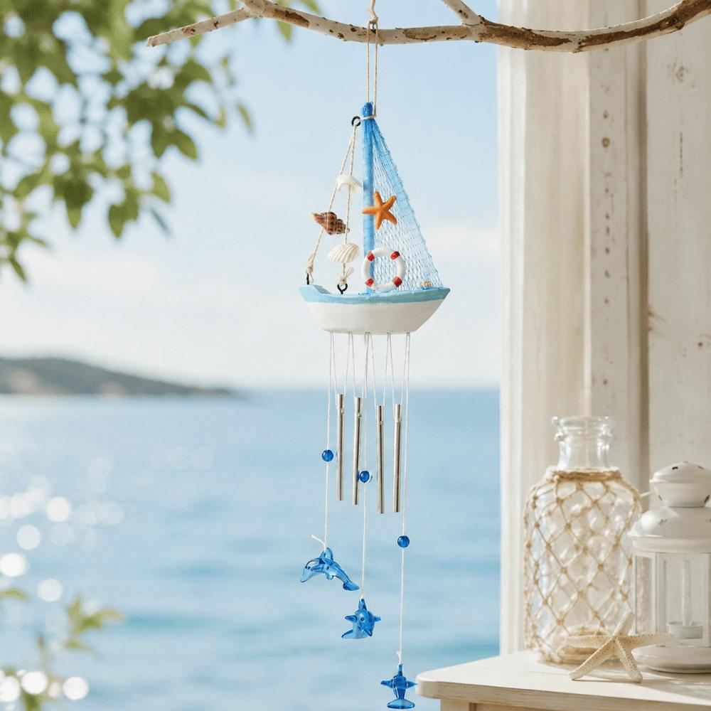 Shell Star Nautical Sailboat Wind Chime Tassel Hanging Ornaments Small Boats Models Home Decor