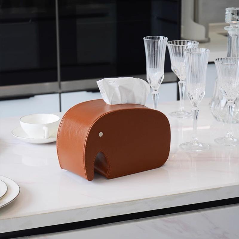 Cute Elephant Leather Tissue Box Irregular Shaped Tissue Bos Tabletop Decoration Ornaments for Coffee Table, Dining Table