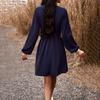 Elegant Women High Waist V Neck Lace Dress Long Sleeve Solid Fashion Mid Length Spring Autumn Dress
