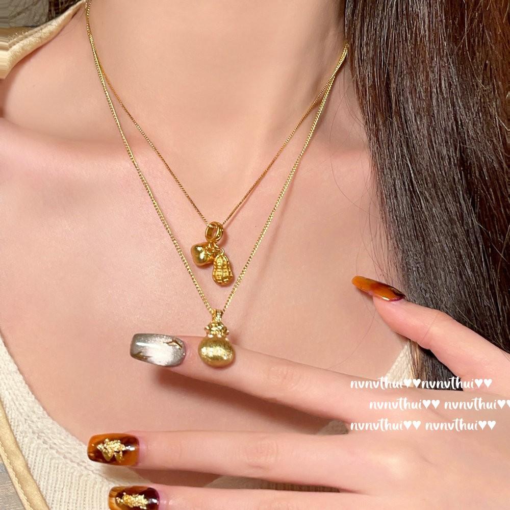 Ancient Gold Chiseled Good Thing Peanut Pumpkin Pendant Necklace, New Chinese Style, Carrot Money Bag Zircon Neck Chain