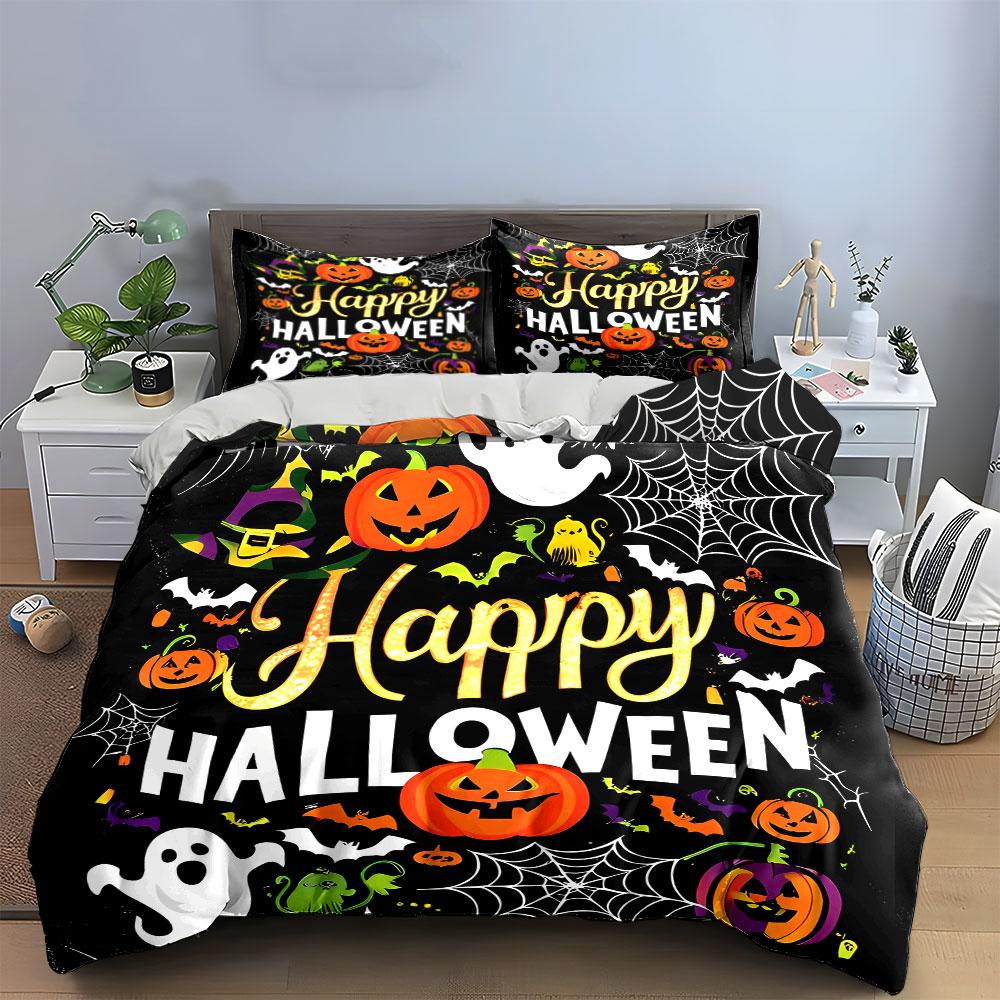 Happy Halloween Pumpkin Set Bedding Duvet Cover Set Duvet Cover Pillowcases (1*Duvet Cover 2*Pillowcases, Without Duvet Insert)