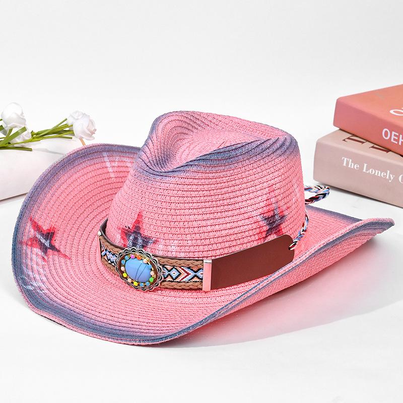 Ethnic style hat men's and women's big-brimmed straw hats show their faces, small western cowboy hats, summer outdoor sunscreen sun hats
