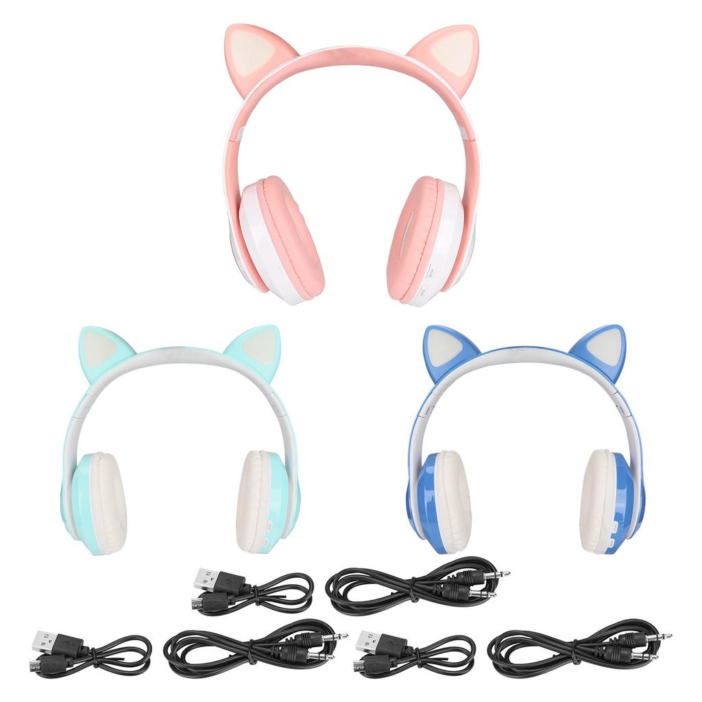 LXB39C Kids Headphone Bluetooth 5.0 Foldable Wireless Glowing Music Cat Ear Headphone for Kids