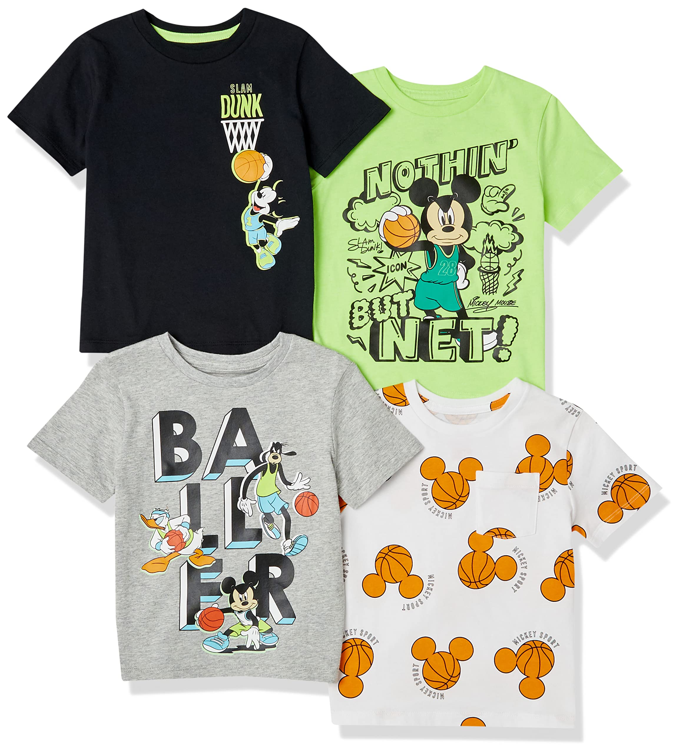 

Amazon Essentials 4-Pack Short Sleeve T-Shirts (Formerly Brand Name: Spotted Zebra) Disney Marvel Star Wars Boys Mickey Basketball Shirts 105-110
