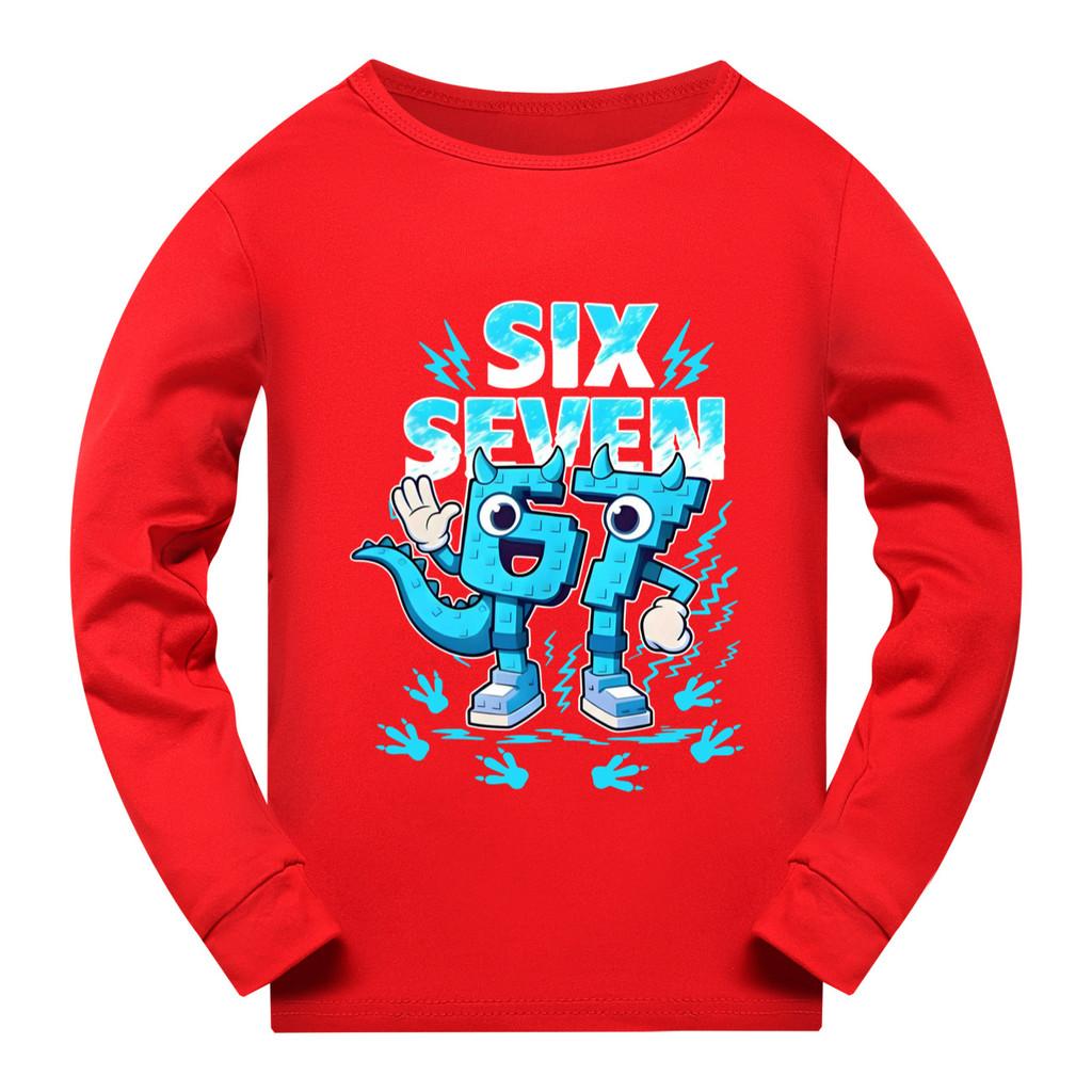 5192 Kinder Jungen Mädchen Steal a Brainrot 67 Six Seven Aufdruck Langarm T-Shirt