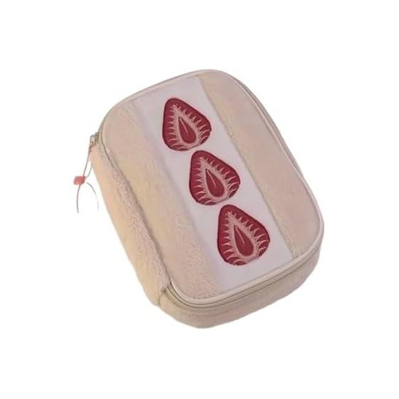 Cute Stylish Plush Embroidered Strawberry Pencil Case for Girls, High School Students, Junior High School Students, Large Capacity, Cosmetic Pouch,