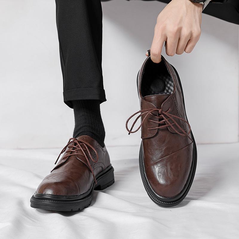 Men's Shoes Spring New Casual Shoes Brock Small Leather Shoes Business Dress Leather Shoes Men's Lace-up Loafers Men's