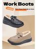 Women's Winter Non-Slip Velvet-Lined Leather Bean Cotton Shoes - Soft Sole, Waterproof, Warm, for Walking