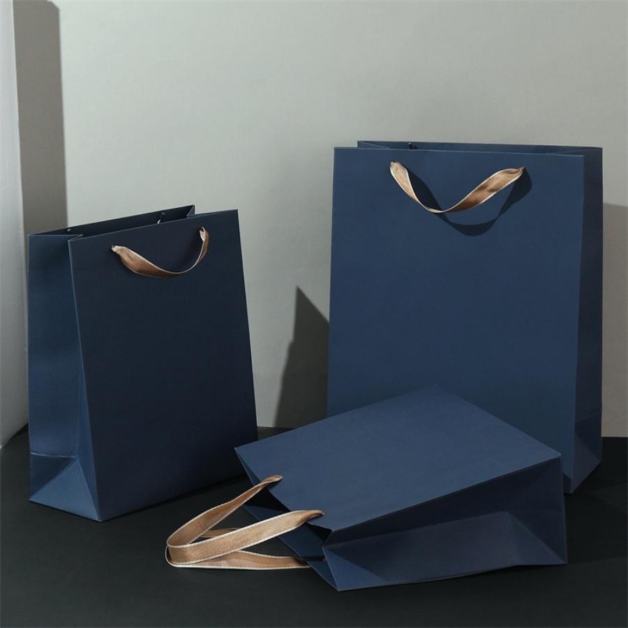 3pcs gift packaging bags retro navy paper bags fashionable business handbags clothing stores jewelry stores gift bags